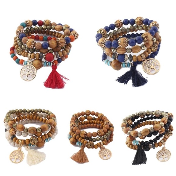 Four Wooden Beaded Hallow Tree Of Life Bracelets - Picture 2 of 8
